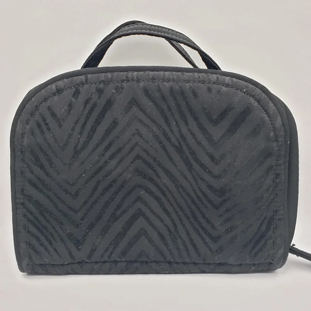 Vera Bradley 6 Pocket Travel Jewelry Organizer Classic Black Zebra Dome Velvet